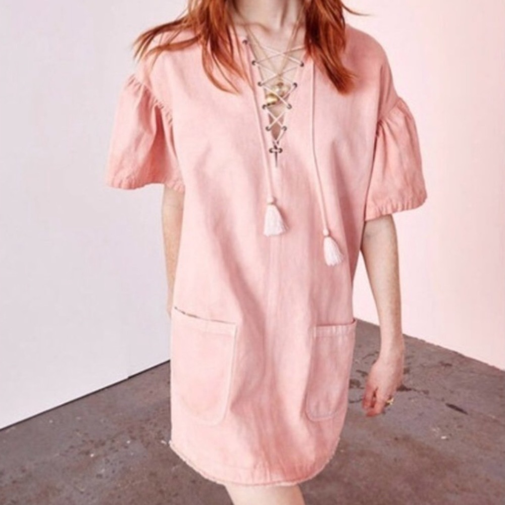 Ulla Johnson Marcelle Peach Natural Dye Cotton Linen Blend Dress